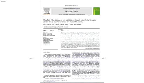 The effect of Puccinia jaceae var. solstitialis on the yellow starthistle biological control insects Eustenopus villosus and Chaetorellia succinea